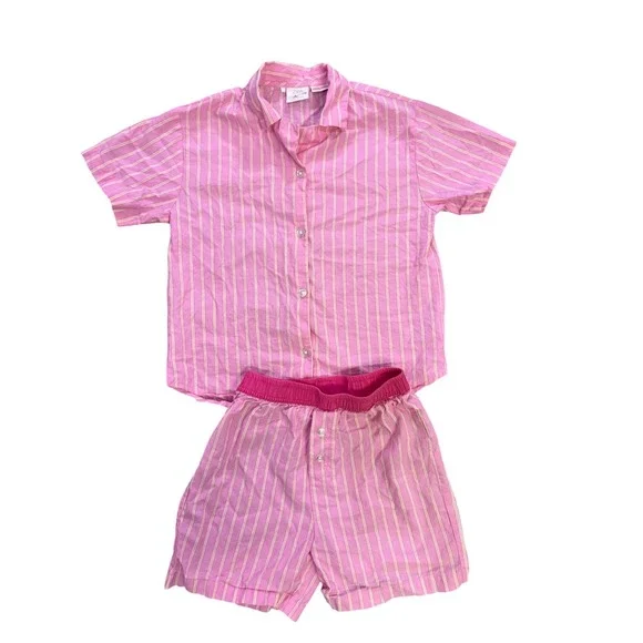 Zara Girls Pink Striped Cotton Pajama Set Short Sleeve Shirt Shorts Size 5 110cm - Picture 1 of 7